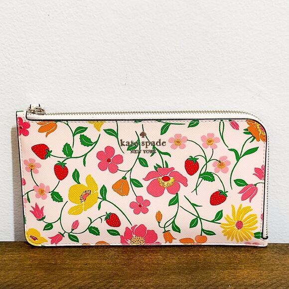 NWT: Kate Spade - Pink, Floral, Lucy Garden Medium L-zip Wristlet - Picture 1 of 4